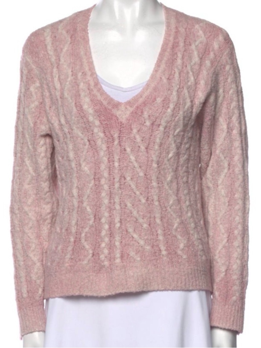 Avant Toi Pink Ombre Cable Knit V-Neck Sweater